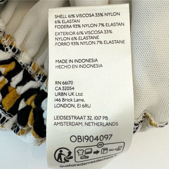 Anthropologie Maya Ruched Mini Dress Cowl-Neck Stretch Printed Gold White XL NWT - Picture 11 of 11